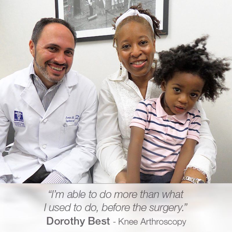 Dorothy Best with Dr. Tehrany after knee arthroscopy